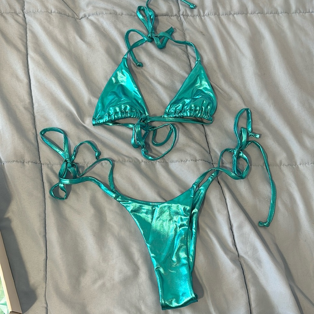 Blue metallic handmade bikini